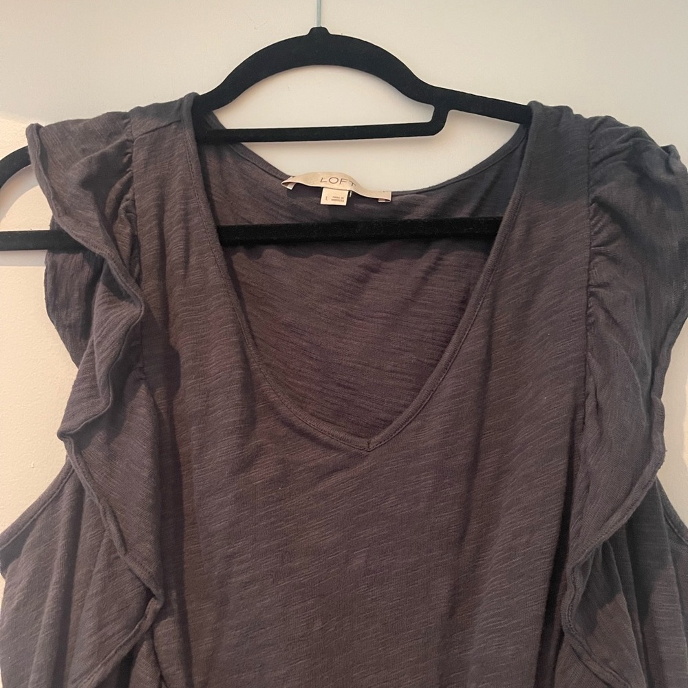 LOFT Charcoal Ruffle Mini Dress - Picture 5 of 8